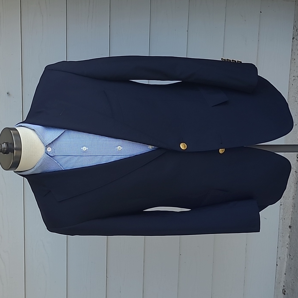 BROOKS BROTHERS Regent Dark Navy Gold Logo Buttons Wool Mens Sz 38 S Sport Coat